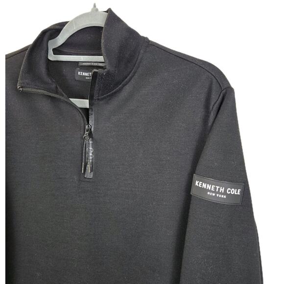 Kenneth Cole Poly Knit Black 1/4 Zip Pullover ATHLEISURE Preppy Designer SMALL - Picture 1 of 8